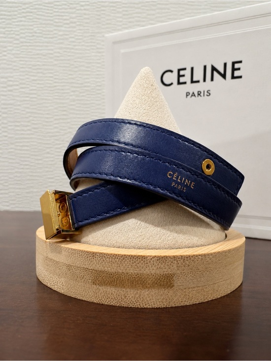 Celine Jewelry - CELINE Triple Wrap Leather Bracelet Navy Calfskin Gold-Tone Hardware Phoebe Era